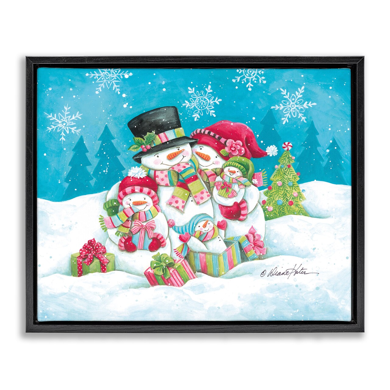 Stupell Industries Festive Snowman Family Scene Floating Frame, design by Diane Kater